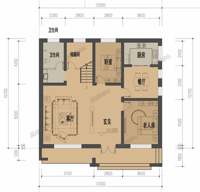 溫馨方正 一棟12x12米二層民宅的平面設計構想